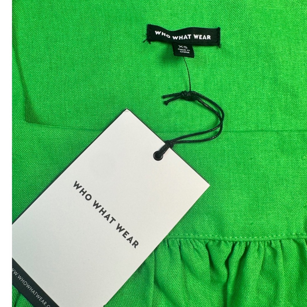 Who What Wear Kelly Green Midi Dress XS Puff Sleeve Tie Waist Square Neck NWT - Picture 5 of 10